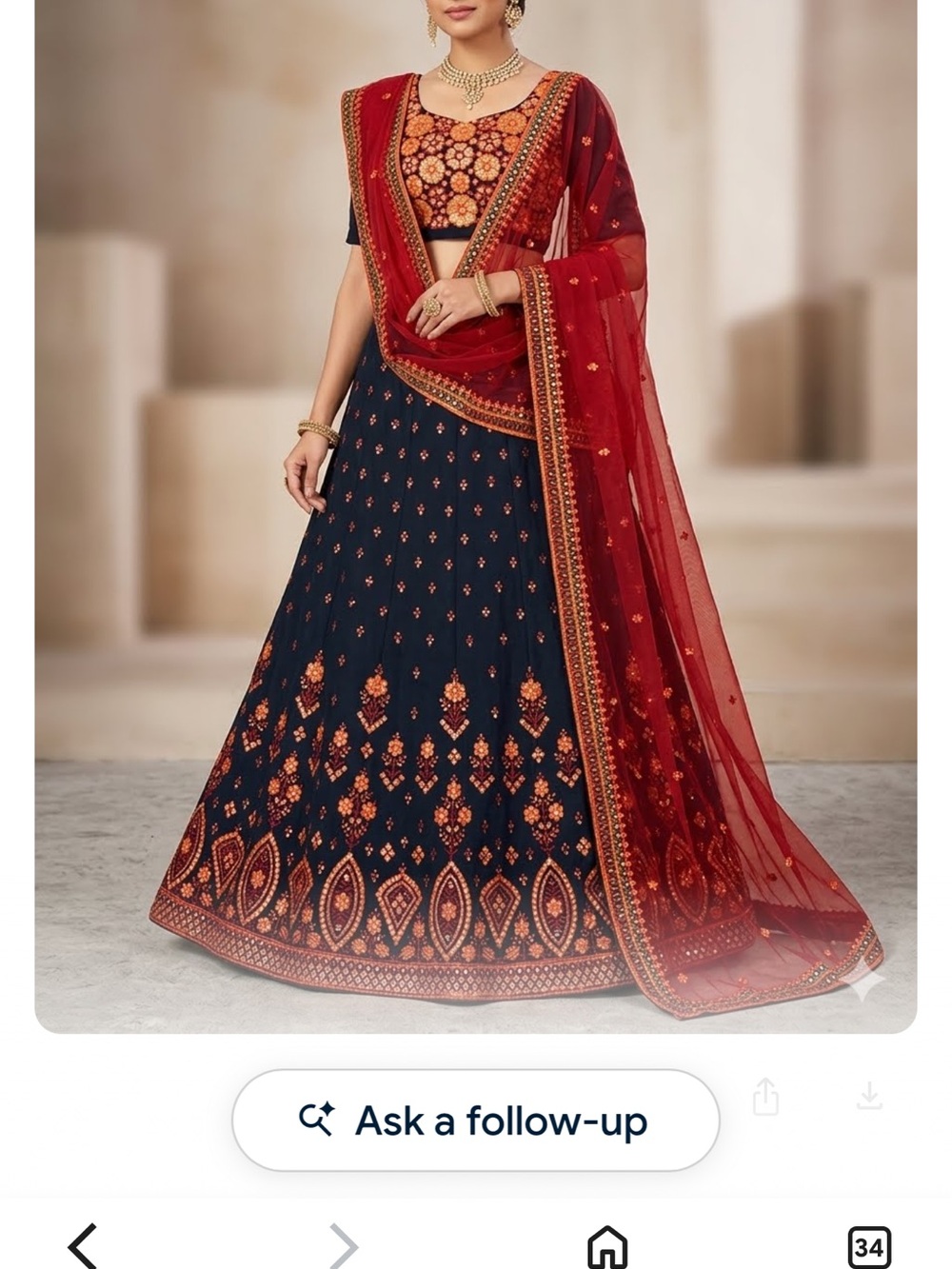 Black & Red Embroidered Lehenga Set with Orange Floral Motifs